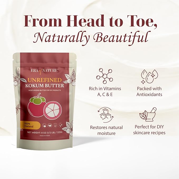 era of nature Kokum Butter Raw - 8 oz (1/2lb) – Natural Butter for Body Butters, Lotion Bars, Lip Balm, Soap Making – Blends Well with Shea or Cocoa Butter – For Stretch Marks, Scars, Pregnancy Care-VivaGrace Women