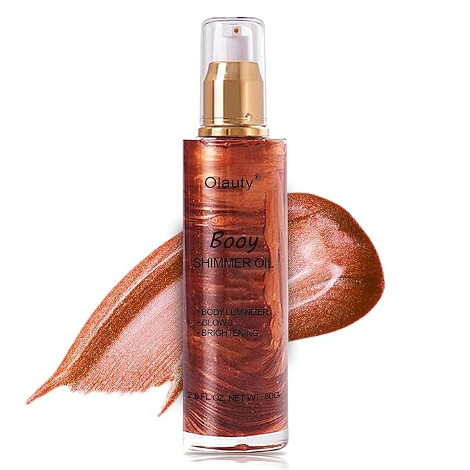 Shimmer Body Oil,Face and Body Liquid Luminizer,Waterproof Moisturizing Light Shimmer Glow Illuminator,Smooth Body Shimmer,Liquid Highlighter Makeup (Golden Brown)-VivaGrace Women