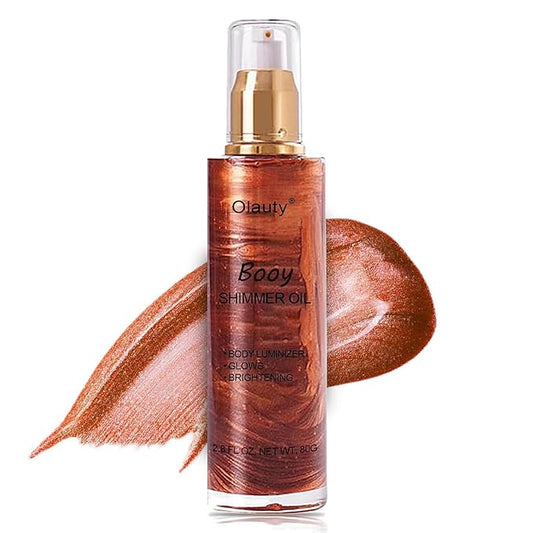 Shimmer Body Oil,Face and Body Liquid Luminizer,Waterproof Moisturizing Light Shimmer Glow Illuminator,Smooth Body Shimmer,Liquid Highlighter Makeup (Golden Brown)-VivaGrace Women