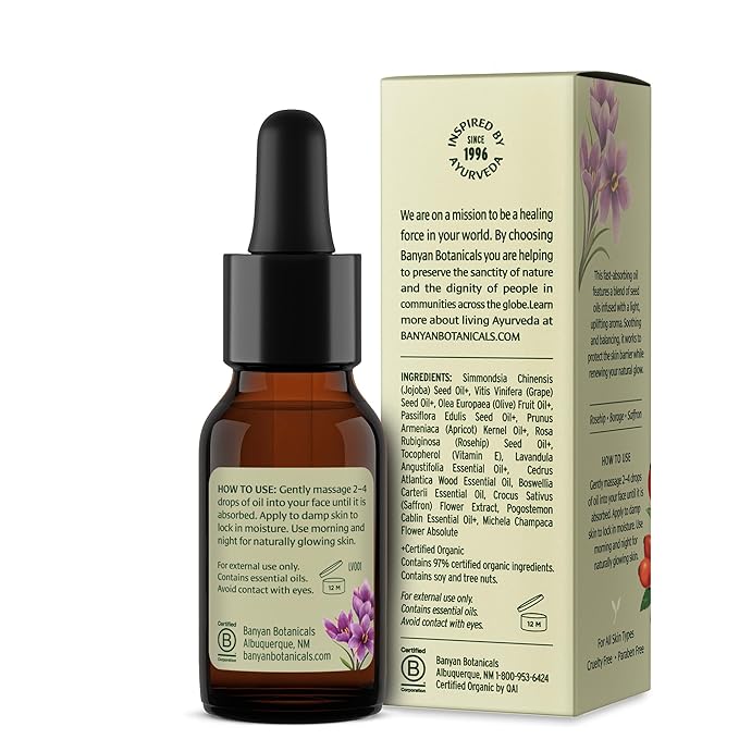 Banyan Botanicals Face Oil – Luxurious Ayurvedic Face Oil – Clean Skincare with Rosehip Oil and Jojoba Oil for Skin that Glows – 0.5 oz – Non-GMO, Cruelty Free, Paraben & Phthalate Free-VivaGrace Women