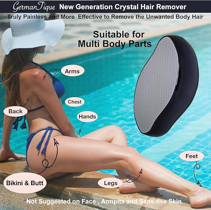 Crystal Hair Eraser,Natural Crystal Hair Remover,Reusable Painless Nano Glass Hair Removal Device Without Shaver,Gentle Crystal Epilator and Exfoliator for Soft Silky Skin(Black)-VivaGrace Women