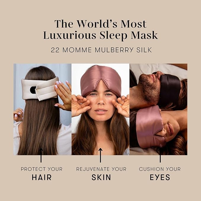 DROWSY Silk Sleep Mask. Face-Hugging, Padded Silk Cocoon for Luxury Sleep in Total Darkness. (Dusty Gold)-VivaGrace Women