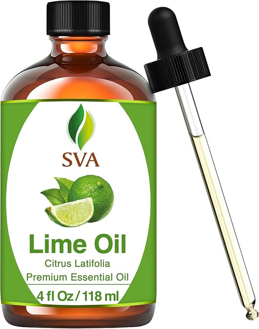 SVA Lime Essential Oil – 4 Fl Oz – 100% Natural Lime Oil - for Diffuser, Hair Care, Face, Skin Care, Aromatherapy, Scalp and Body Massage, Soap and Candle Making - with Dropper-VivaGrace Women