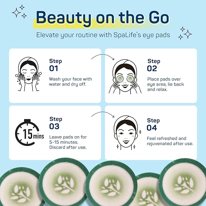 SpaLife Cooling Eye Pads - Korean Soothing Eye Pads for Dark Circles, Puffy Eyes, and Wrinkles - 48 Pads with Fruit + Vegetable Extracts - Revitalizing Hydrating Eye Pads for Eye Treatment (Cucumber)-VivaGrace Women