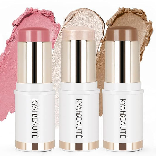 Trio Contour Sticks Set, Highlighter Stick & Bronzer Stick & Blush Stick For Cheek+Lip,Highlight and Contour to Create a Natural Dewy Makeup Look for Light | Set of 45g/1.6fl.oz-VivaGrace Women