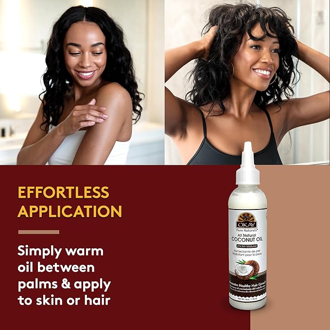 Okay 100% Pure Coconut Oil for Hair & Skin - Coconut Oil for Women & Men, Perfect for Hair & Body, for Massage & Moisturizer, Natural - 4 fl oz Squeeze Bottle (Pack of 1)-VivaGrace Women