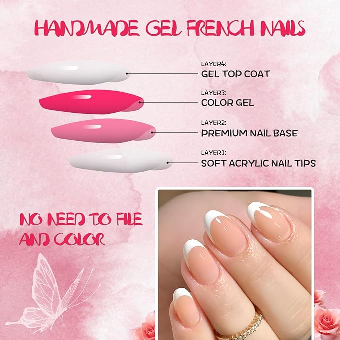 AddFavor French Tip Press on Nails Short Oval Fake Nails, 120pcs White French Tips Nails Press on Almond Nude False Acrylic Nails for Women and Girls