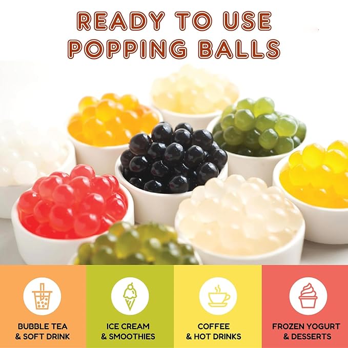 Fanale Strawberry Popping Boba Pearls, Vegan, Non GMO, Gluten Free, Fat Free, Perfect for Bubble Tea, Smoothies, Ice Cream, Desserts, and Beverages.