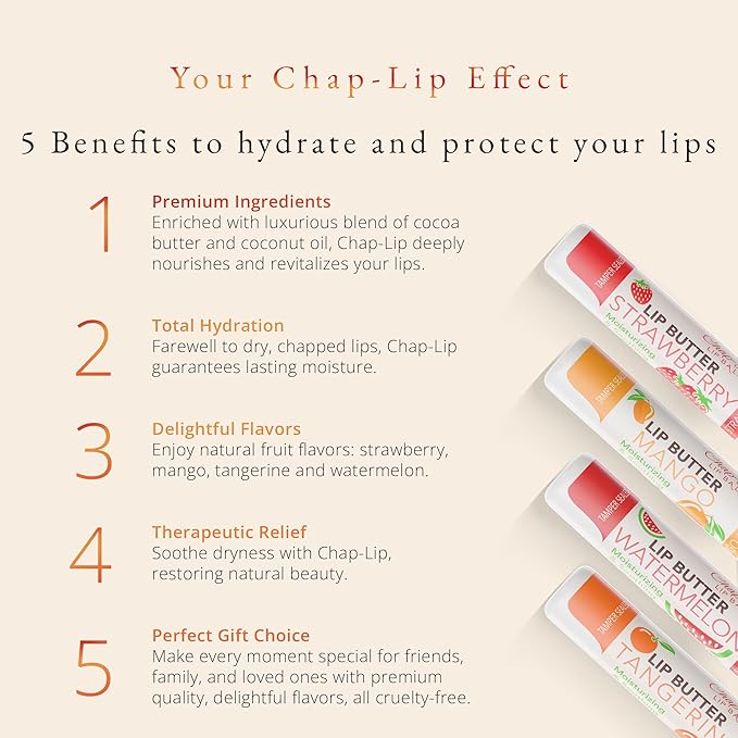 CHAP-LIP Original Lip Balm Hydrating Bulk Chap Stick with Fruit Flavors, Coconut Oil, and Cocoa Butter - Lip Therapy Pack for Men and Women - Gift Set Made in the USA, 60 Pack-VivaGrace Women