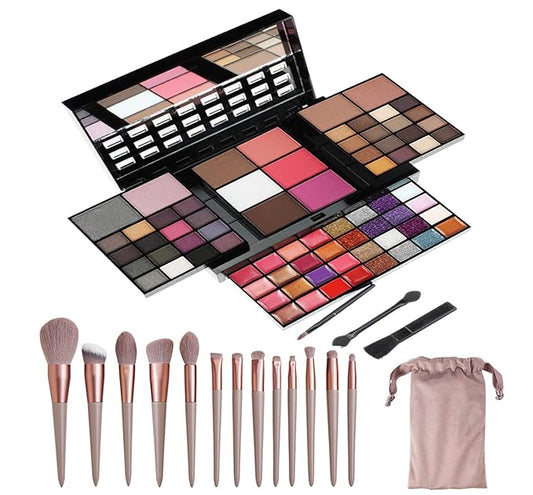 74 Colors Cosmetic Makeup Palette Set Kit Combination with Eyeshadow Facial Blusher Eyebrow Powder Face Concealer Powder With Mirror + 13pcs brush All-in-One Makeup Kit-VivaGrace Women