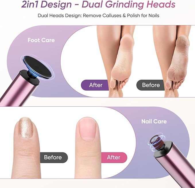 Electric Foot Callus Remover, 2in1 Rechargeable Foot File Callus Remover for Feet, 9 Speeds Foot Scrubber Dead Skin Pedicure Tools for Feet Heel Scraper for Cracked Heels with Sandpaper Discs-VivaGrace Women
