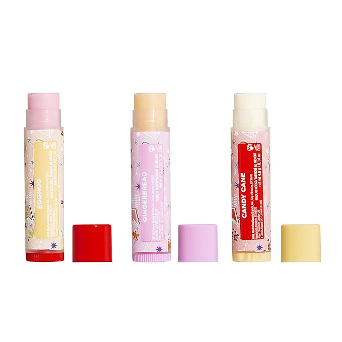 Lip Smacker Holiday Christmas 3 pcs Flavored Lip Balm Tin Original & Best-VivaGrace Women