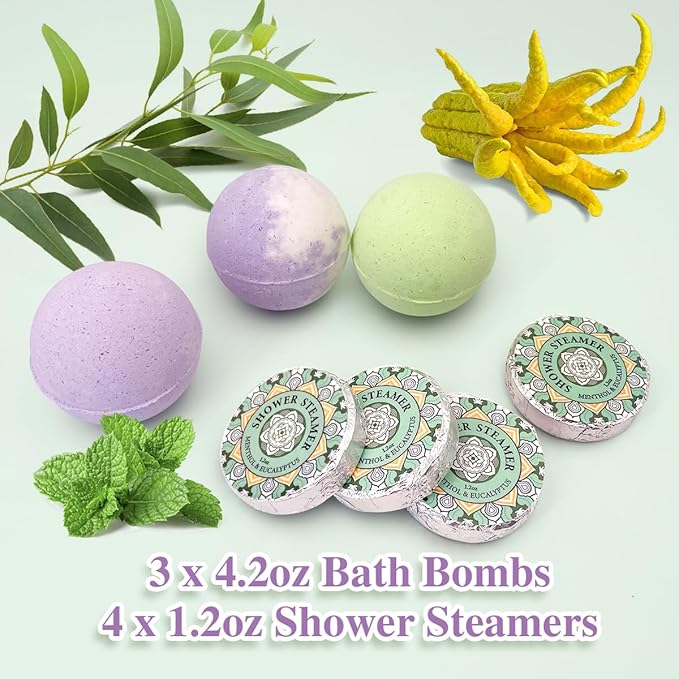Birthday Gifts For Women-Assorted 4 Shower Steamers, 3 Bath Bombs, 2 Scented Candles, and 1 Exfoliating Body Scrub - Gifts for Mom, For Women, For Wife and Girlfriend……-VivaGrace Women