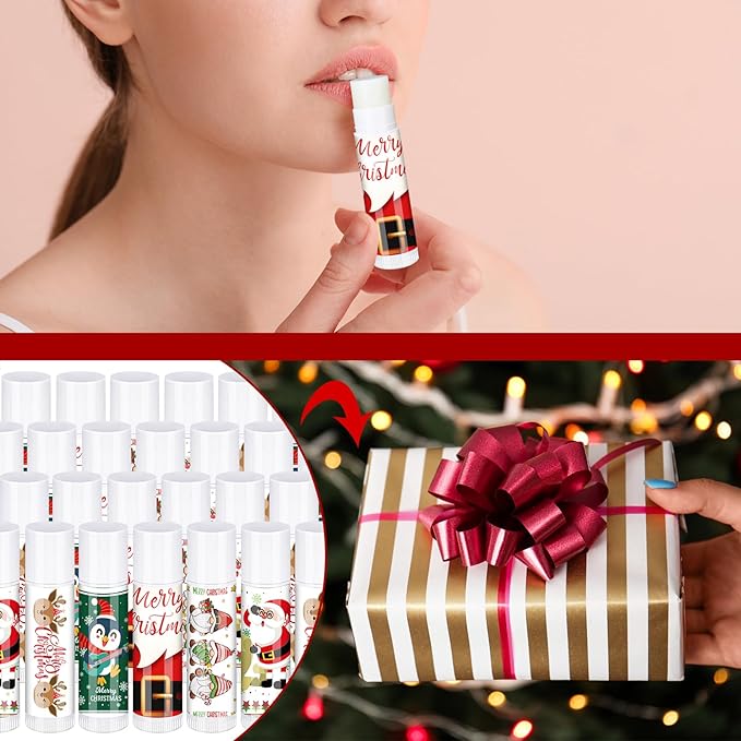 50 Pcs Pink Princess Lip Balm Bulk Pink Girl Lip Care Products Pink Girl Birthday Party Supplies Princess Party Gifts for Kids Women Bachelorette Party Bridal Baby Shower(Classic Christmas Styles)-VivaGrace Women