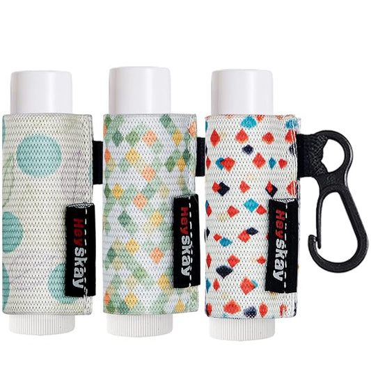 3pcs Lip Balm Holder Sleeves Keychain Chapstick Holder Keychain Lip Gloss Holder Chapstick Elastic Sleeves (Geometric Pattern)-VivaGrace Women