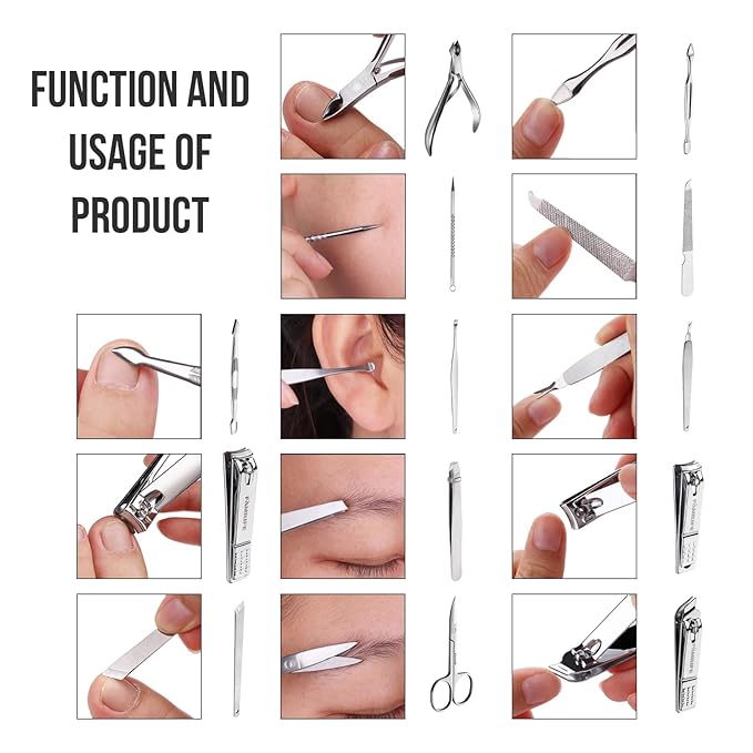 FAMILIFE Manicure Set, Nail Professional Kit Manicure Kits Nail Clipper Sets, 13PCS Stainless Steel Pedicure Sets Mens Grooming Tool, with Brown Leather Travel Case for Men-VivaGrace Women