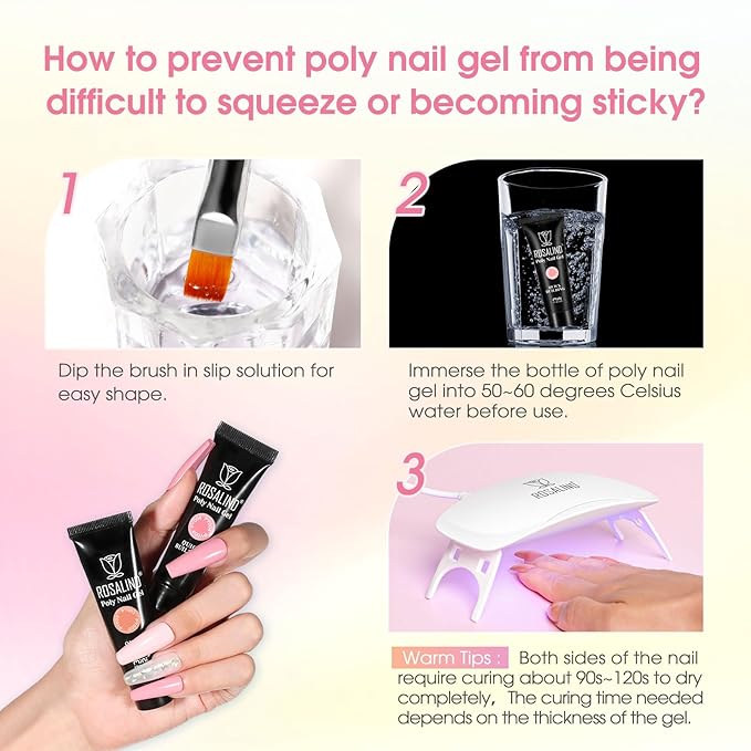 ROSALIND Poly Nail Gel Kit -14 Colors Nail Art Accessories kit Clear Nude Nail Extension Gel Starter with Slip Solution White Nude Pink Nail Extensions Gels Set with Mini UV Lamp-VivaGrace Women