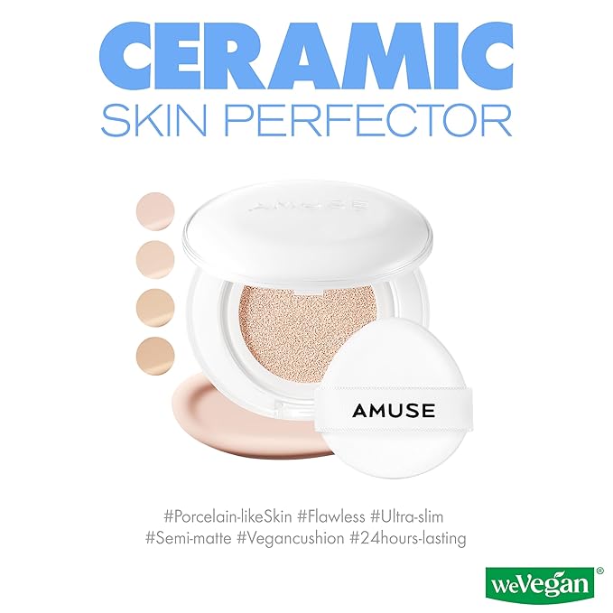 Amuse SEOUL Ceramic Skin Perfector Cushion Foundation Refill | Long-lasting, Lightweight, Semi-matte, Flawless Coverage, Hypoallergenic, Korean Beauty, Vegan(15g / 0.52 oz.) ([Refill] 02 HEALTHY)-VivaGrace Women
