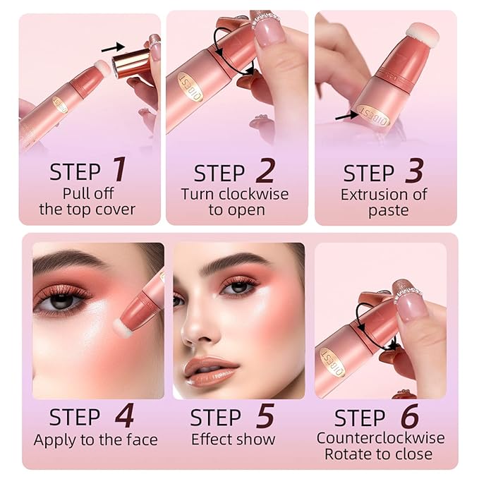 Liquid Blush Beauty Wand Matte Cream Blush Stick with Soft Cushion Applicator For Natural Cheek Tint Blendable Lightweight Long Lasting Dewy Finish makeup blush for Face(01 Nude Orange)-VivaGrace Women