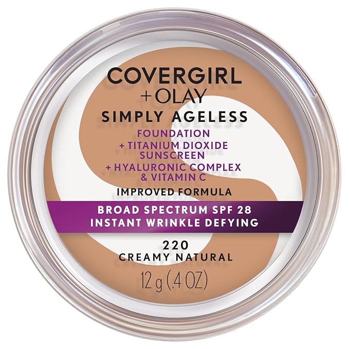 Covergirl + Olay Simply Ageless 3-in-1 Liquid Foundation, Creamy Natural & & Olay Simply Ageless Instant Wrinkle-Defying Foundation, Creamy Natural 0.44 Fl Oz-VivaGrace Women