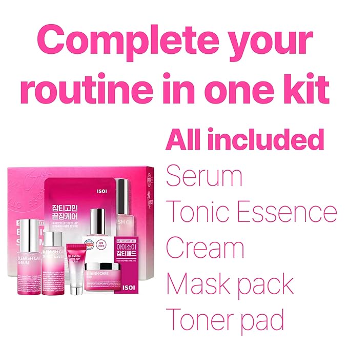 ISOI Blemish Care Up Serum Gift Set, Korean Skin Care for Hydration & Radiance – Full Size or 5-Step Travel Kit Options (5-Step Special Kit (1.77 fl.oz))-VivaGrace Women