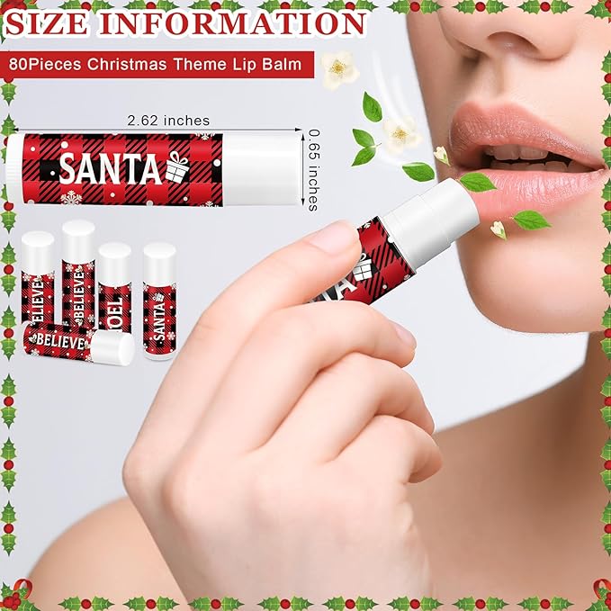 Sosation 80 Pcs Christmas Flavored Lip Balm Bulk Holiday Christmas Stocking Gift Set Celebrate Lip Balm Stick Beauty Lip Care-VivaGrace Women