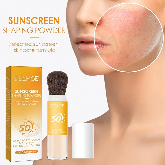 Mineral Sunscreen Setting Powder, Mineral Brush Setting Face Powder Makeup SPF 50 PA++ for All Skin, Oil Control Lightweight Breathable Concealer Brush Powder, Matte Smooth Translucent Face Powder-VivaGrace Women