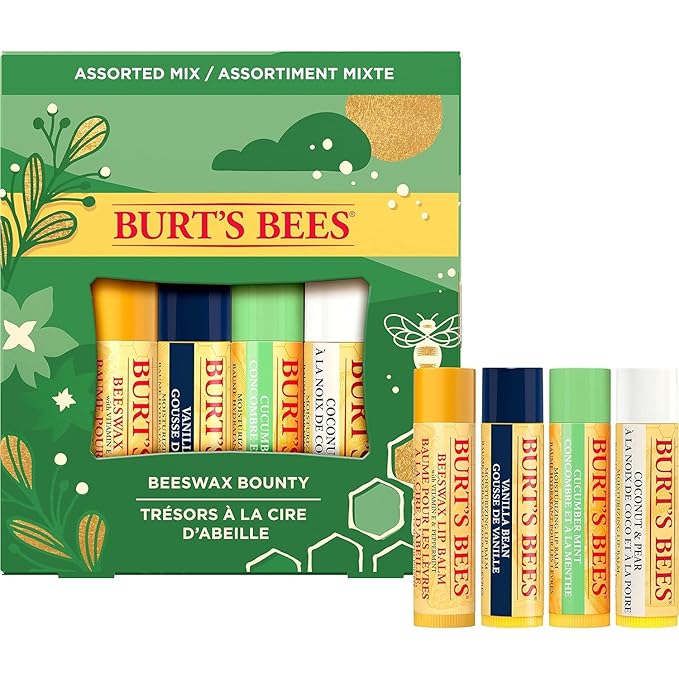 Burt's Bees Holiday Gift, 4 Lip Balms Stocking Stuffer, Assorted Mix Set, Classic Beeswax, Vanilla, Cucumber Mint & Coconut And Pear-VivaGrace Women
