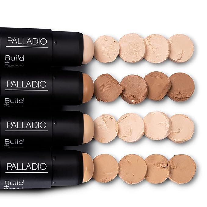 Palladio BUILD & BLEND Foundation Stick, Medium Coverage Buildable Contour Stick for Face, Ultra Blendable Creamy Formula for a Natural Shine Free Finish, (Warm Caramel)-VivaGrace Women