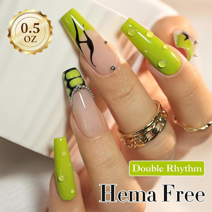 Double Rhythm 0.50 OZ Gel Polish Hema Free Same Color Same Bottle Golden Round Translucent Neutral Natural Milky 15 ML Jelly UV Polish Art DIY at Home (Olive Green-C1543)
