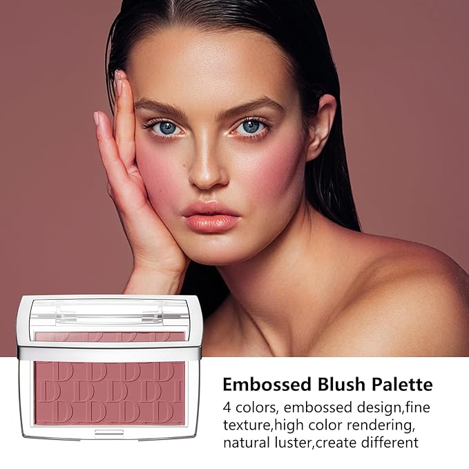 Embossed Blush, Palette Pink Dark Powder Blush Palette-VivaGrace Women