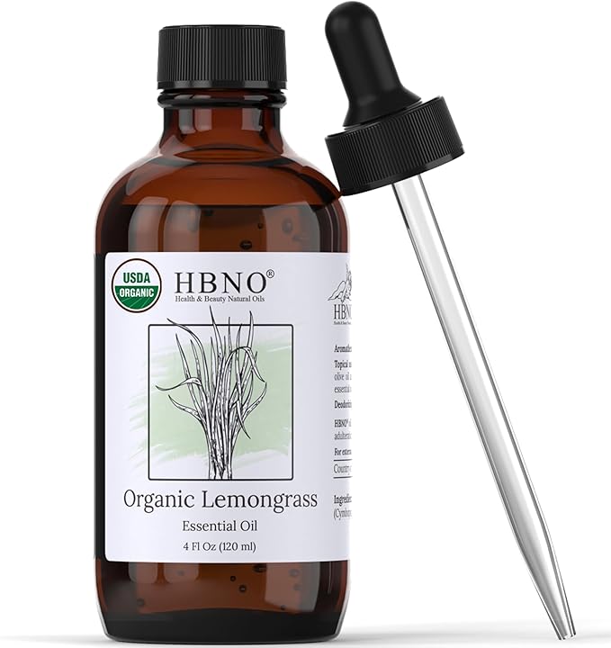 HBNO Organic Lemongrass Essential Oil - Huge 4 oz (120ml) Value Size - USDA Certified Organic Lemongrass Essential Oil, Perfect for Aromatherapy, Soap Making, DIY, Diffuser-VivaGrace Women