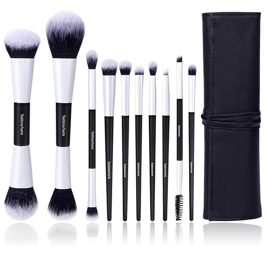 Makeup Brush Set 10pc, Dual-Ended Makeup Brushes For Bronzer, Contour, Eyeshadow, Blush, Concealer, Foundation-VivaGrace Women