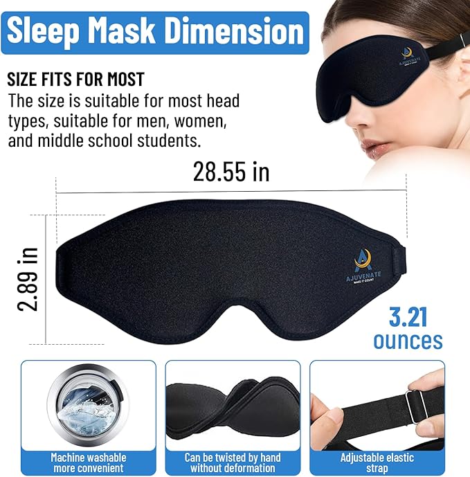 3D Sleep Mask for Men Women | 100% Blackout, Zero Eye Pressure, Breathable Material | Comfortable Night Blindfold for Sleeping, Travel and Meditation (Black)-VivaGrace Women
