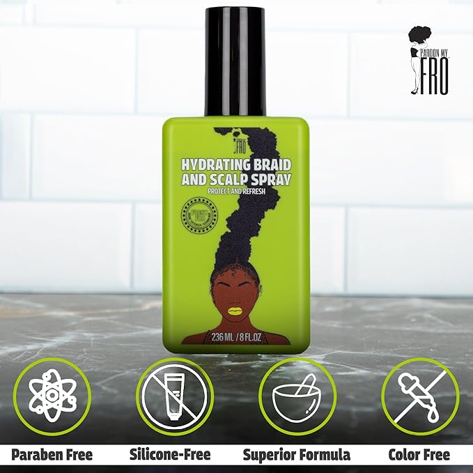 Pardon My Fro Braid & Scalp Hydrating Spray – Moisturizing Scalp Health Treatment for Dry, Itchy Scalp, Hair Hydration, Non-Oily Leave-In Spray for Women, Hyaluronic Acid Infused Hair Care Solution.-VivaGrace Women