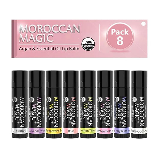 Moroccan Magic Organic Lip Balm Variety Pack Gift Set | Natural Argan and Essential Oils | Smooth | Non-Toxic Cruelty Free | 8 Pack-VivaGrace Women