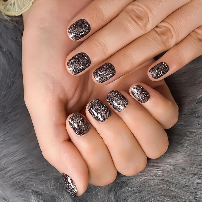 Curvlife Press on Nails Acrylic Fake Nails with Design Full Cover False Nails Reusable Nail Kit with Nail Glue Adhesive Tabs Nail File Artificial Glue on Nails (Gray star point, 30pcs)