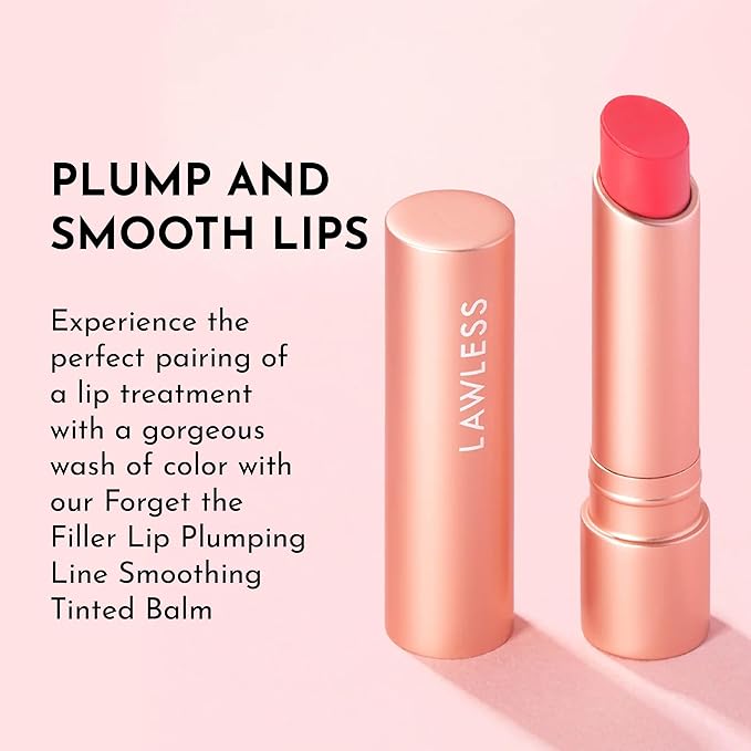 LAWLESS Forget the Filler Lip Plumping Line Smoothing Tinted Balm, Juicy Watermelon, Pink, 0.1 Ounce / 2.9 ml-VivaGrace Women