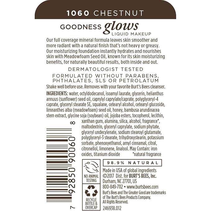 Burt's Bees Goodness Glows Liquid Makeup, Chestnut - 1.0 Ounce-VivaGrace Women