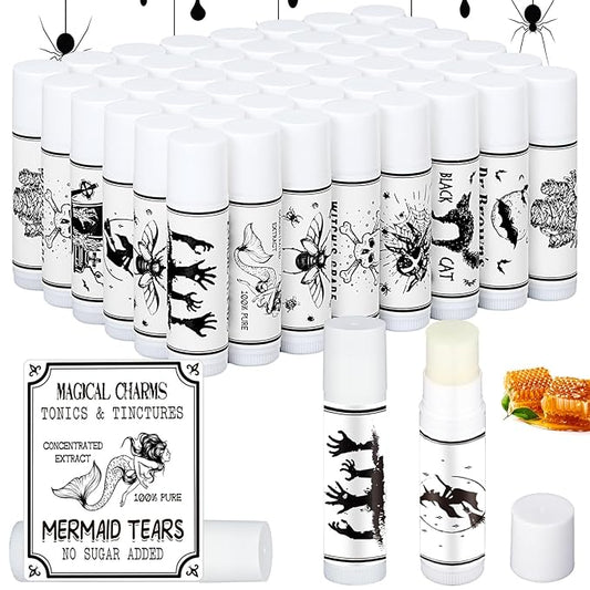 50 Pcs Halloween Spooky Lip Balm Gifts Bulk Vintage Apothecary Skull Lip Balm Favors Honey Flavor Lip Balms Halloween Party Supplies Goodies Halloween Treat Bag Stuffer for Kids Adults-VivaGrace Women