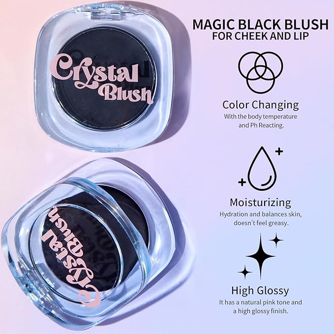 KYDA Black Cream Blush, Color Changing Tint, Magic Black Blush for Cheek & Lip, Natural Pink Glossy Face Blusher, Moisturizing Lightweight, Crystal Make Up Blush-VivaGrace Women