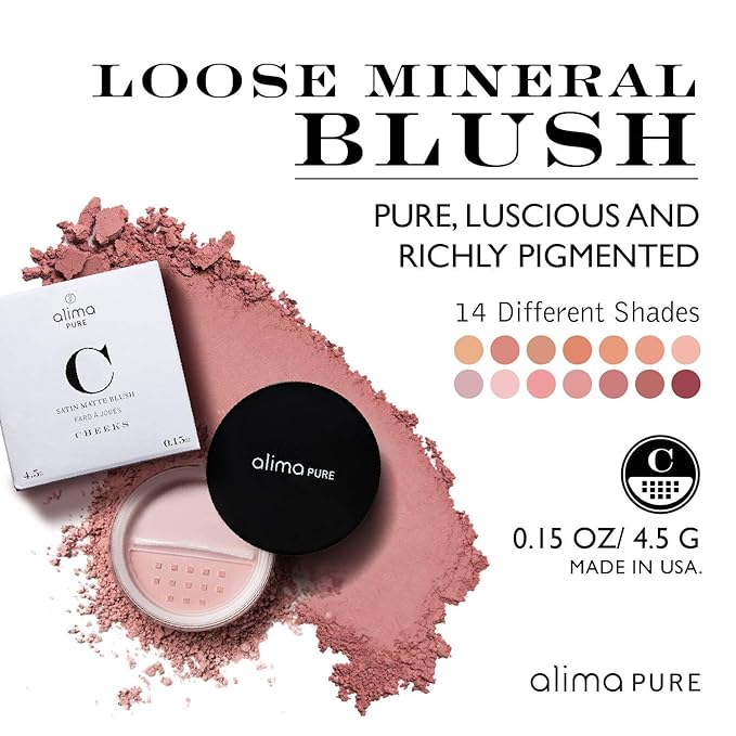 Alima Pure Loose Mineral Blush, Powder Blush Makeup, Cheek Tint Face Blushes with Satin Matte Finish, Pink Blush Makeup, Talc Free Blush, Natural Blush for cheeks Vegan Blush .15 oz/ 4.5 g-VivaGrace Women