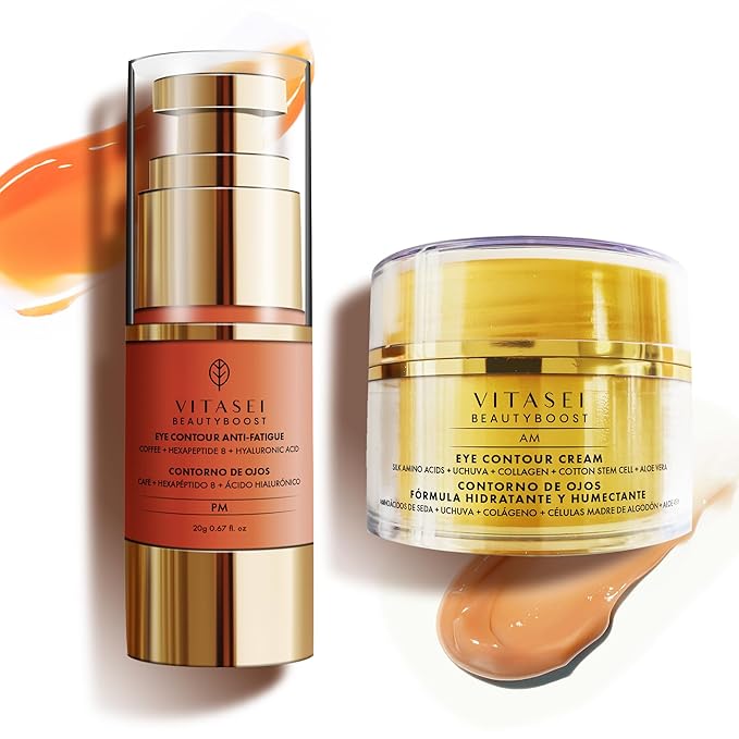 AM/PM Anti-Aging Kit Eye Contour Duo, Deep Hydration Eye Contour Cream with Cotton Stem Cells & Hyaluronic Acid (AM), Eye Contour Anti-Fatigue with Arabic Coffee for Under Eye Lines Protection(PM)-VivaGrace Women