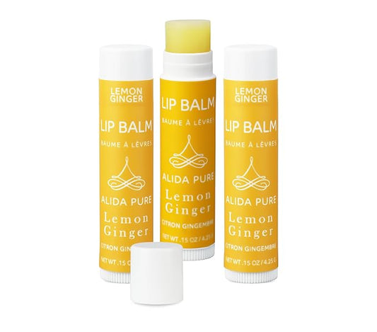 Lemon Ginger Lip Balm Collection, Vegan Lip Balm Set, Bees Wax Free, with Avocado Oil, Organic Jojoba Oil, Vitamin E, Natural Moisturizer For Dry, Cracked, or Chapped Lips, 3 Tube Set-VivaGrace Women