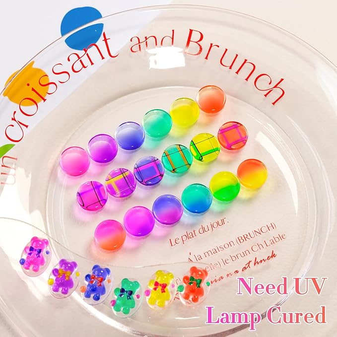 Double Rhythm 6 Pcs 15 ML Gel Polish Set Same Color Same Bottle Soak Off Jelly Neon Gel Polish Kit Nail Art Manicure Salon DIY at Home (Pink Purple Blue Green Yellow Green-T6-50)-VivaGrace Women