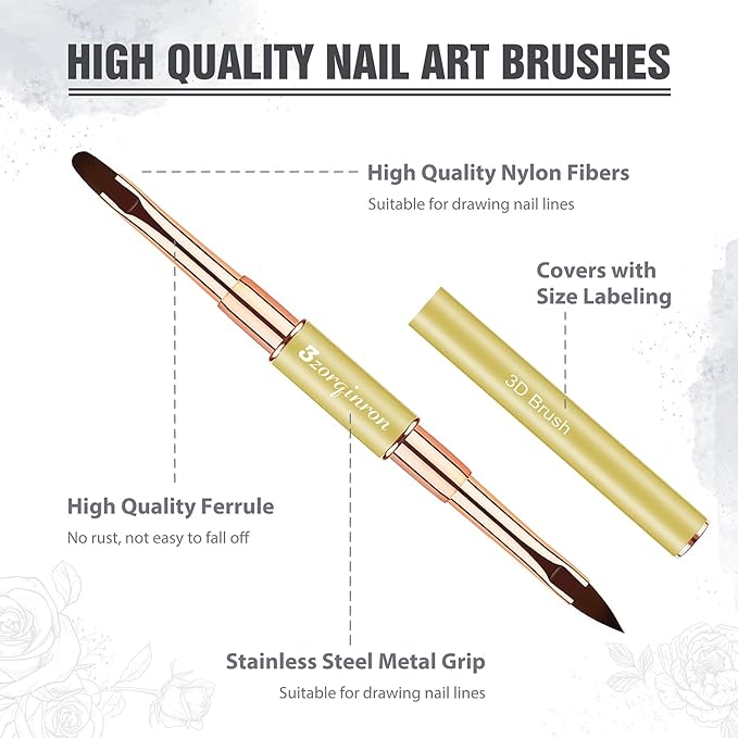 Nail Art Brushes for Nail Art, Professional 5Pcs Double-Ended Acrylic Nail Brush Set for Details, Long Lines, Ombre & 3D Design-Perfect for DIY Manicures & Salons (Gold)-VivaGrace Women
