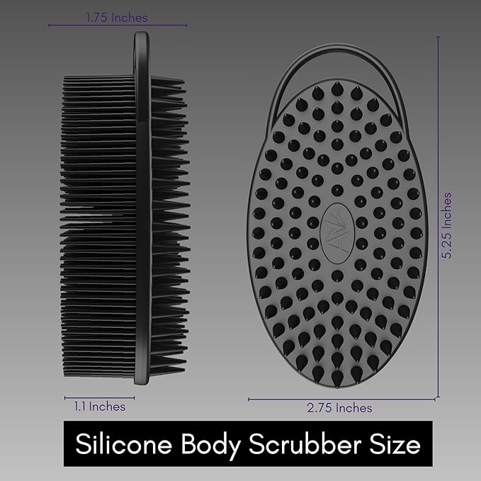 Avilana Silicone Body Scrubber – Gentle Shower Brush & Loofah Alternative- Food Grade & Lab Tested – Fast-Drying, Hygienic, BPA-Free Silicone Body Gentle Exfoliator (Black, Scalp)-VivaGrace Women