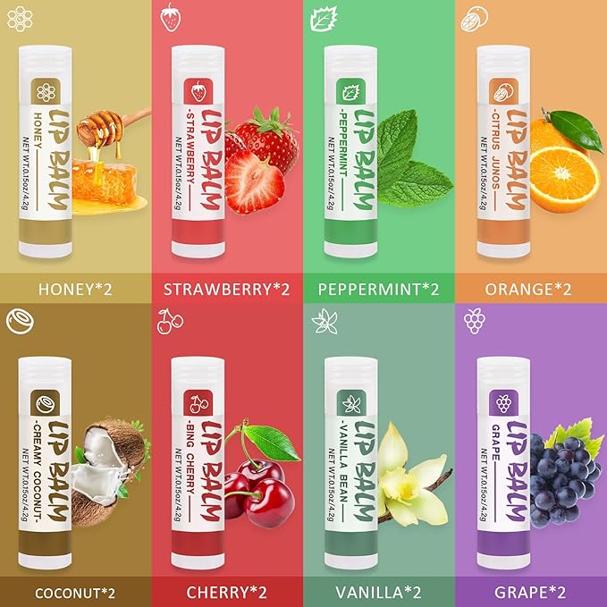 24 Pack Lip Balm, Natural Lip Balm Bulk with Vitamin E and Coconut Oil, Moisturizing Soothing Chapped Lips-8 Flavors-VivaGrace Women