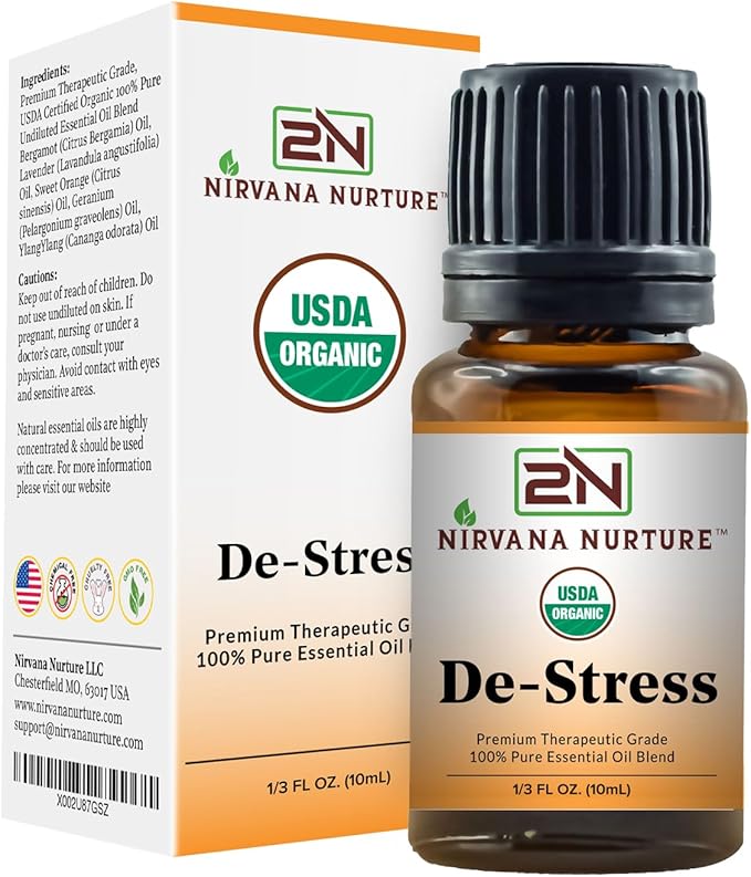 De Stress Blend USDA Organic, 100% Pure and Premium, Undiluted, Ease Stress, Aromatherapy, Mood Booster, Calm, Relax-VivaGrace Women