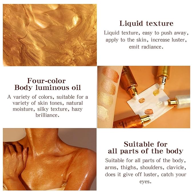 Shimmer Body Oil, Highlighter Makeup Smooth Glitter Glow Liquid Foundation for Face & Body,Liquid Illuminator Body Shimmer Lotion for Women (3# Bronze Gold)-VivaGrace Women